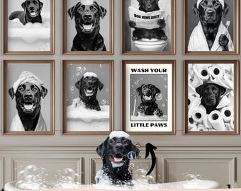 Tierportrait 8er Set: Lustiger Hunde Kunstdruck im Badezimmer