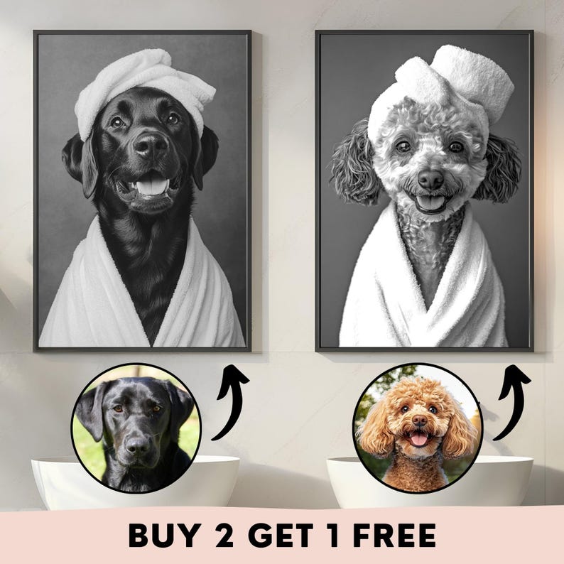 Custom Pet Portrait, Funny Dog Bathroom Wall Art, Personalized Dog in Bathtub Print, Pet Toilet Decor, Unique Gift for Dog Lovers Pet Owners