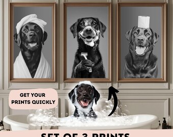 Impresiones personalizadas de retratos de mascotas para baño: Arte divertido de perros y gatos (juego de 3, descarga digital)