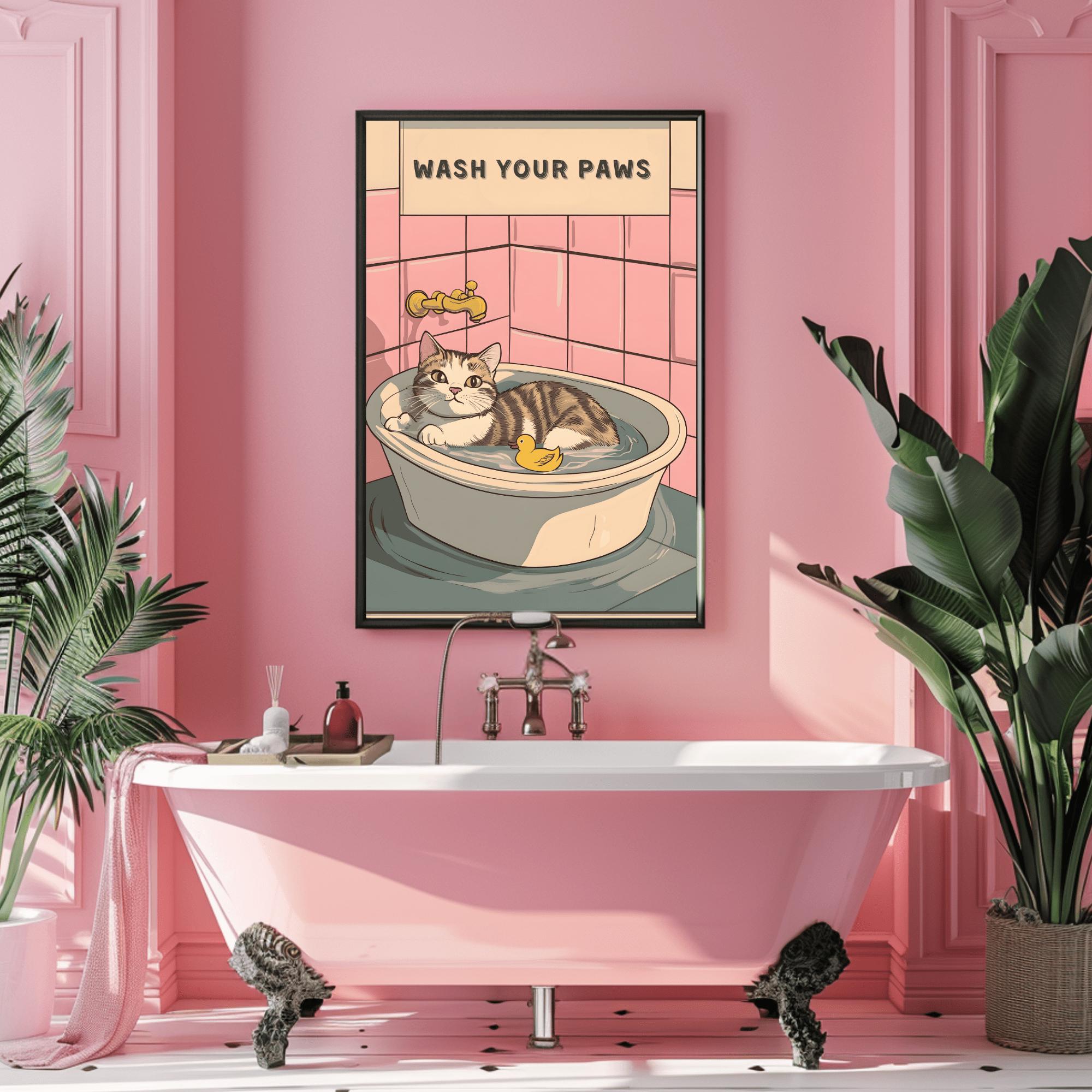 Animal Black Cat Bathroom Sink Print, Cat Wall Art, Vintage Wall Art ...