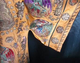 清代中国アンティーク道教龍刺繍シルクローブ