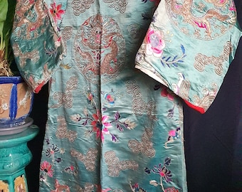 Qing Chinese Antique Embroidered Silk Dragon Robe
