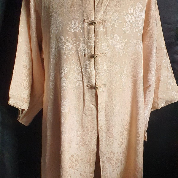 Antique Embroidered Edwardian Chinoiserie Silk Robe Kimono