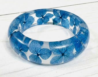 Hydrangea Flower Resin Ring, Transparent Floral Band