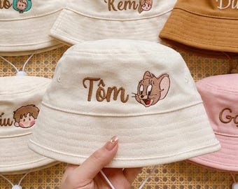 Personalized Embroidered Baby Bucket Hat, Custom Name Summer Sun Hat (Chin Strap)