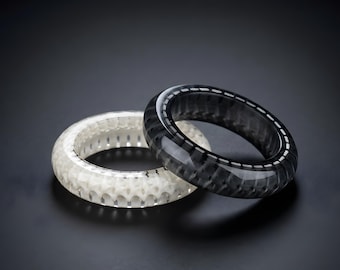 Black & Transparent Couple Rings, Gothic Bone Ring, Snake Bone Ring in Clear Resin Band