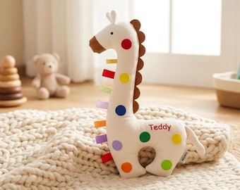 Personalized Giraffe Baby Pillow, Custom Name Embroidery, Soft Newborn Support, Cotton Gift