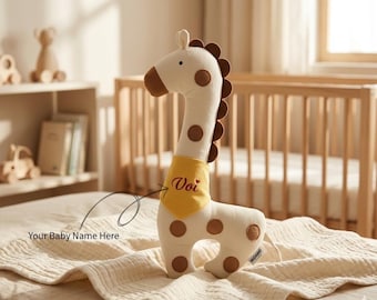 Personalized Giraffe Baby Pillow, Custom Name Embroidery, Soft Newborn Support, Cotton Gift