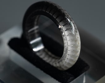 Handmade Snake Vertebrae Bone Ring, Clear Resin Oddities Jewelry, Ying Yang Band