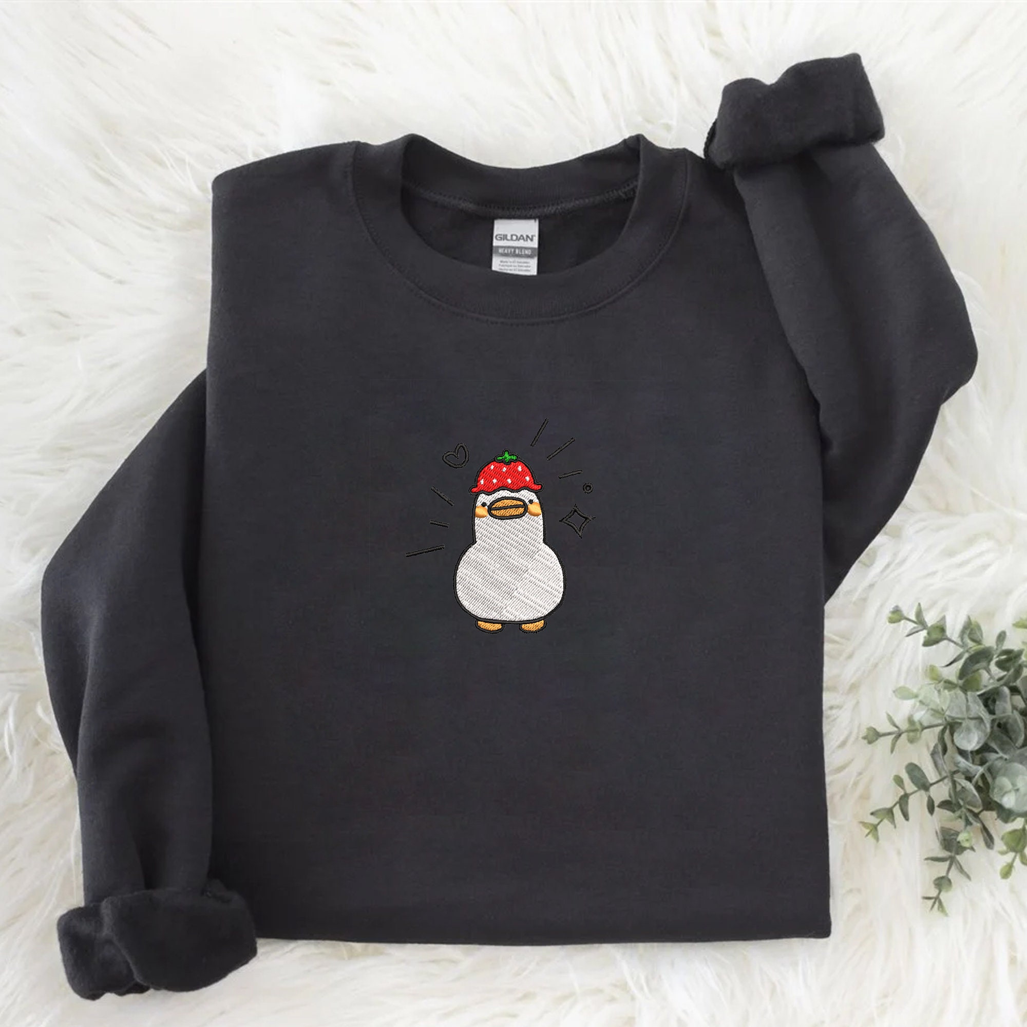 Discover Embroidered Duck Duck Sweater, Duck Sweatshirt, Farm Animals Embroidery Sweatshirt, Strawberry Duck Embroidered Crewneck