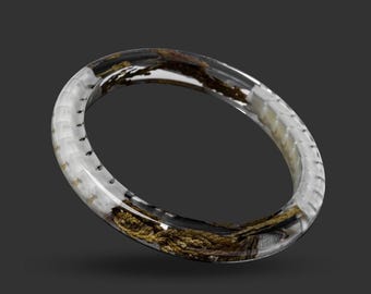 Snake Bone Bracelet with Forest Bark in Resin – Real Vertebrae Bangle – Gothic Nature Jewelry