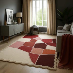 Modern Irregular Shape Vibrant Premium Woolen Hand Tufted Area Rug Handmade For Living And Dining Room, Bedroom And Home