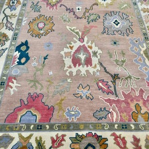 Blush Pink Vintage Inspired Oushak Rug 5x8 8x10 9x12 Handmade Turkish Wool Area Rug, Distressed Pastel Floor Decor