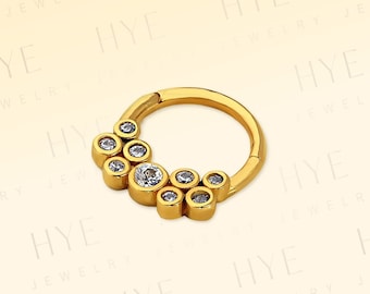 Diamond Clicker Piercing, 14K Yellow-White-Rose Solid Gold,16G(1.2mm),10-12mm Outer