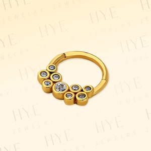 Diamond Clicker Piercing, 14K Yellow-White-Rose Solid Gold,16G(1.2mm),10-12mm Outer