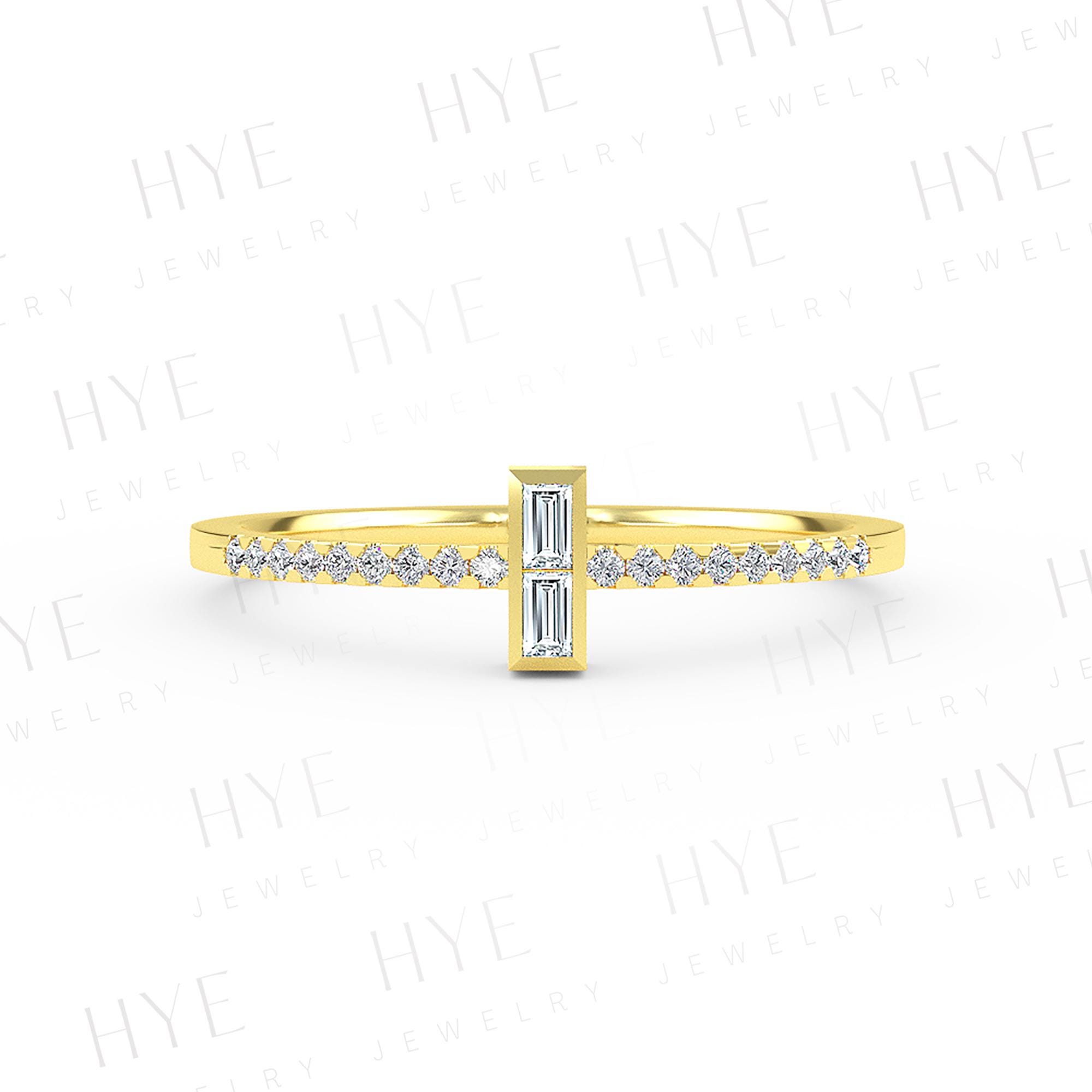 14K Gold Baguette Diamond Wedding Band: Minimalist Women's Ring - Etsy