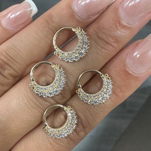 Zweireihiger Septum Ring, 14K Gold Septum Ring, Diamant Septum Hoop Knorpel Hoop Conch, Tragus Helix, Daith Piercing 18g