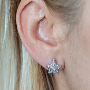 14K White Gold Star Stud Earrings with Natural Diamonds, Dainty Diamond Star Earring, Diamond Stud Earring, Perfect for Everyday Elegance