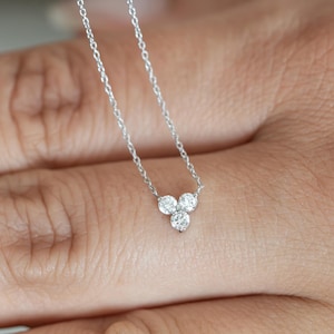 Trio Diamond Necklace, 14K Prong Setting Diamond Necklace, Triang Natural Diamond, 3 Stone Necklace, Anniversary Gift