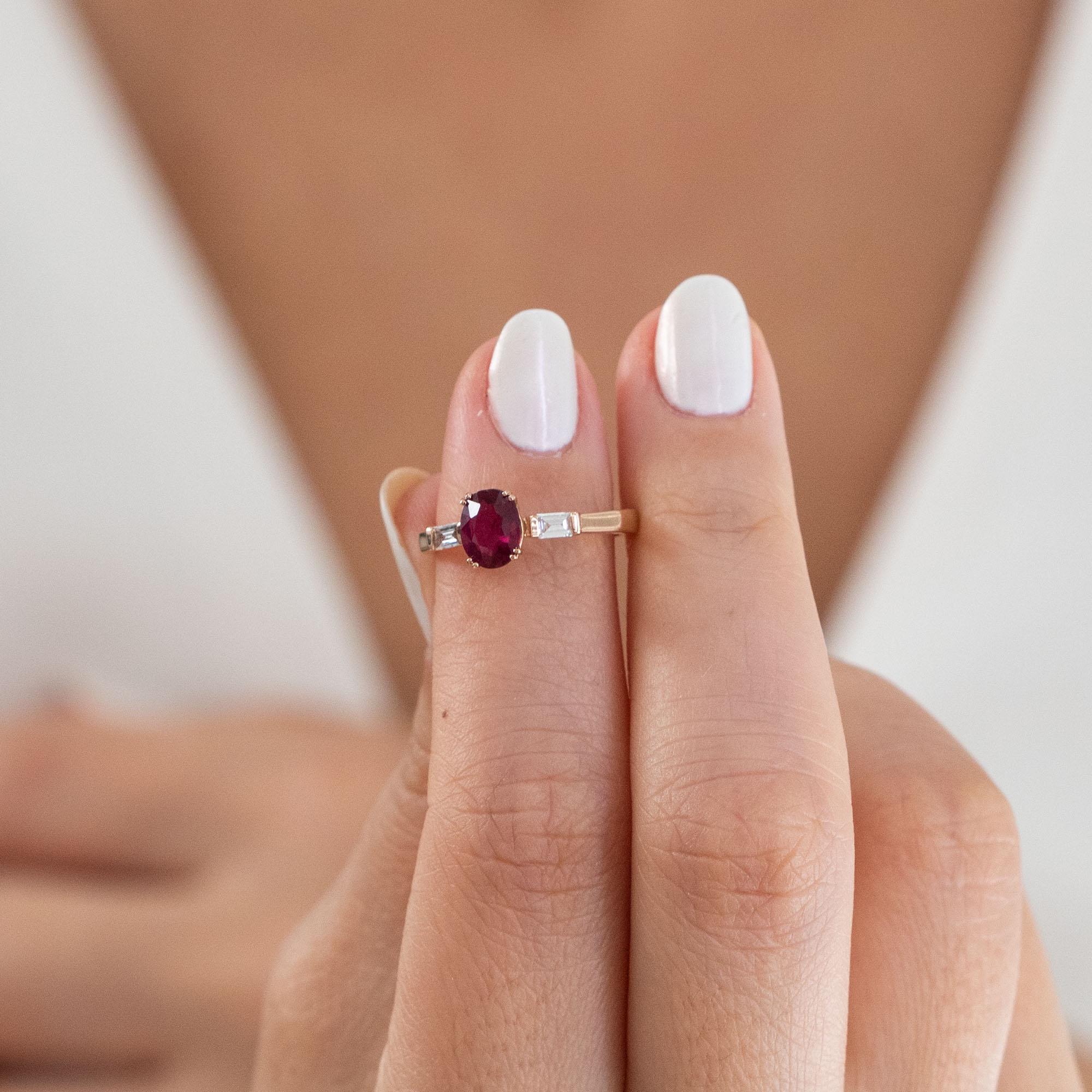 14Kローズゴールド ルビーリング：オーバルカット 7月の誕生石