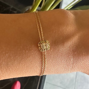 Baguette Diamond Bracelet, 14K Gold Baguette and Round Diamond Bracelet, White Gold Bracelet for Women, Dainty Bracelet, Layered Bracelet