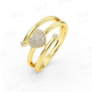 Dainty Diamond Heart Ring, Stackable Heart Ring, Sweatheart Ring, 14K Gold Diamond Heart Ring, Statement Ring Anniversary Gift For Her