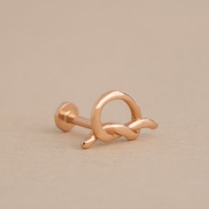 14K Rose Gold Knot Piercing, Helix Piercing, Rose Gold Studs, Tiny Knot Studs Cartilage Earring