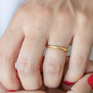 14K Solid Gold Wedding Band: 2mm Classic Dome Stacking Ring