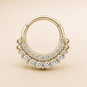 14K Gold Diamond Double Row Septum Ring - 18G Body Piercing