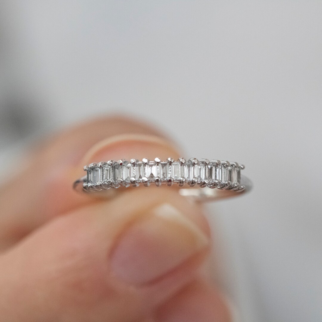 14k Gold Baguette Diamond Ring: Half Eternity Wedding Band - Etsy