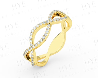 14K Gold Diamond Infinity Ring: Handmade Wedding Engagement Ring