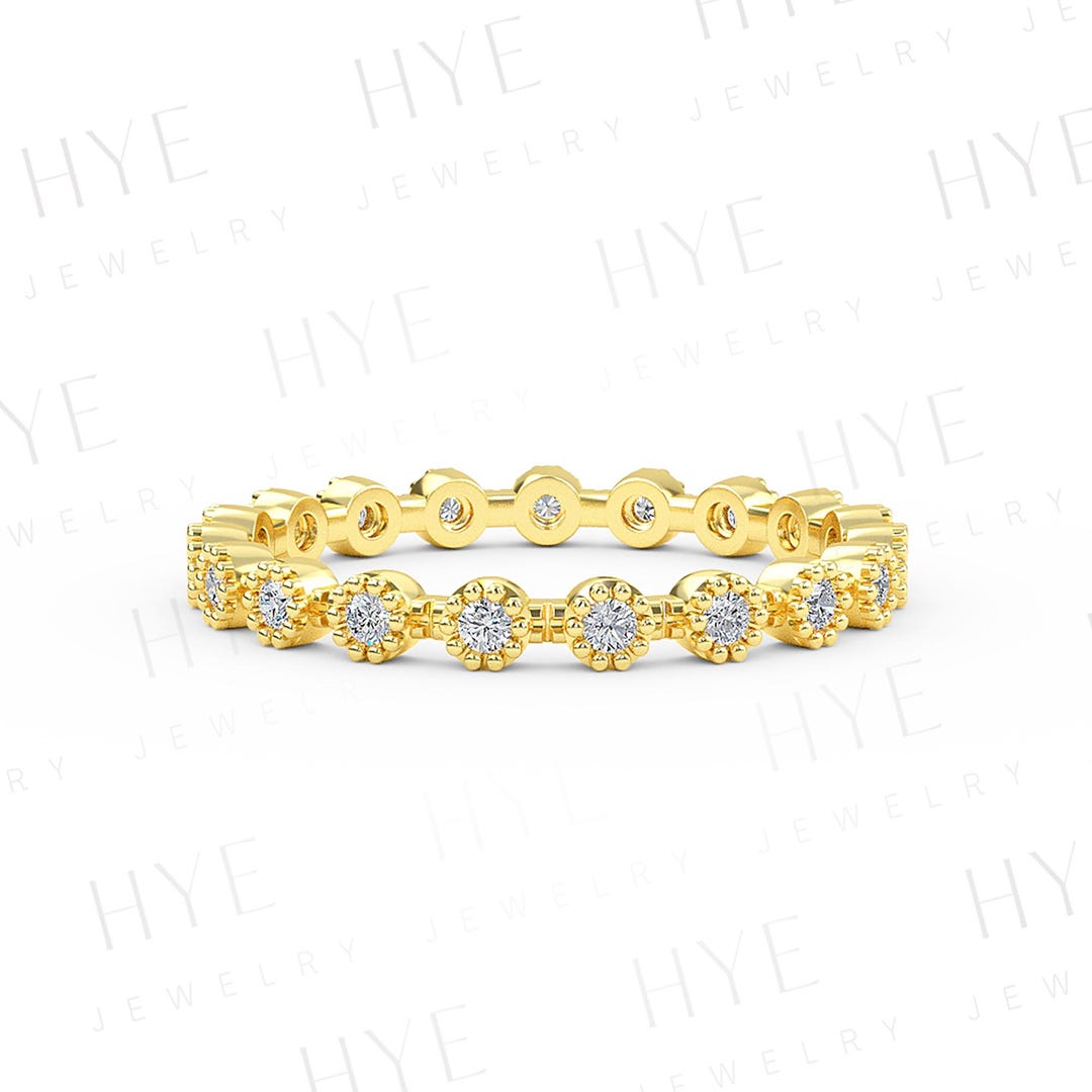14K Gold Full Eternity Diamond Ring: Minimalist Wedding Band - Etsy