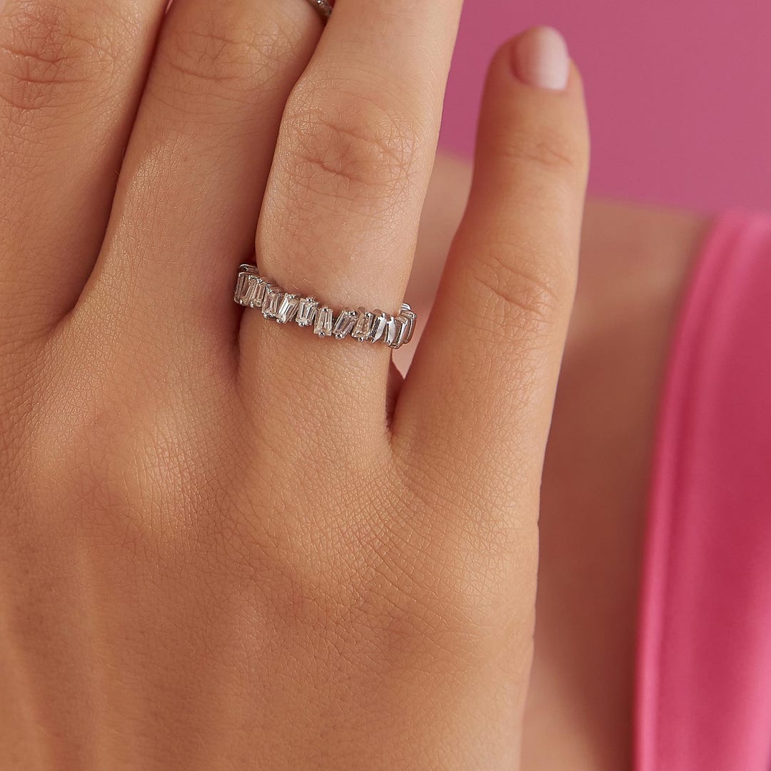 14K Gold Baguette Diamond Eternity Band: Stacking Wedding Ring - Etsy