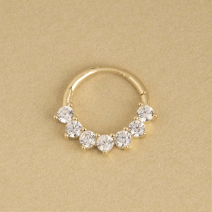 14K Solid Gold Prong Set Septum Ring, Helix Clicker Ring, Knorpel Hoop, Geschenk für Frauen