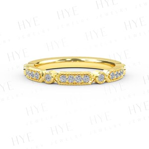 Stackable Diamond Ring, Art Deco Diamond Wedding Band, 0.16ctw Diamond in 14K Gold Ring, 14K Gold Diamond 2.3 mm Ring