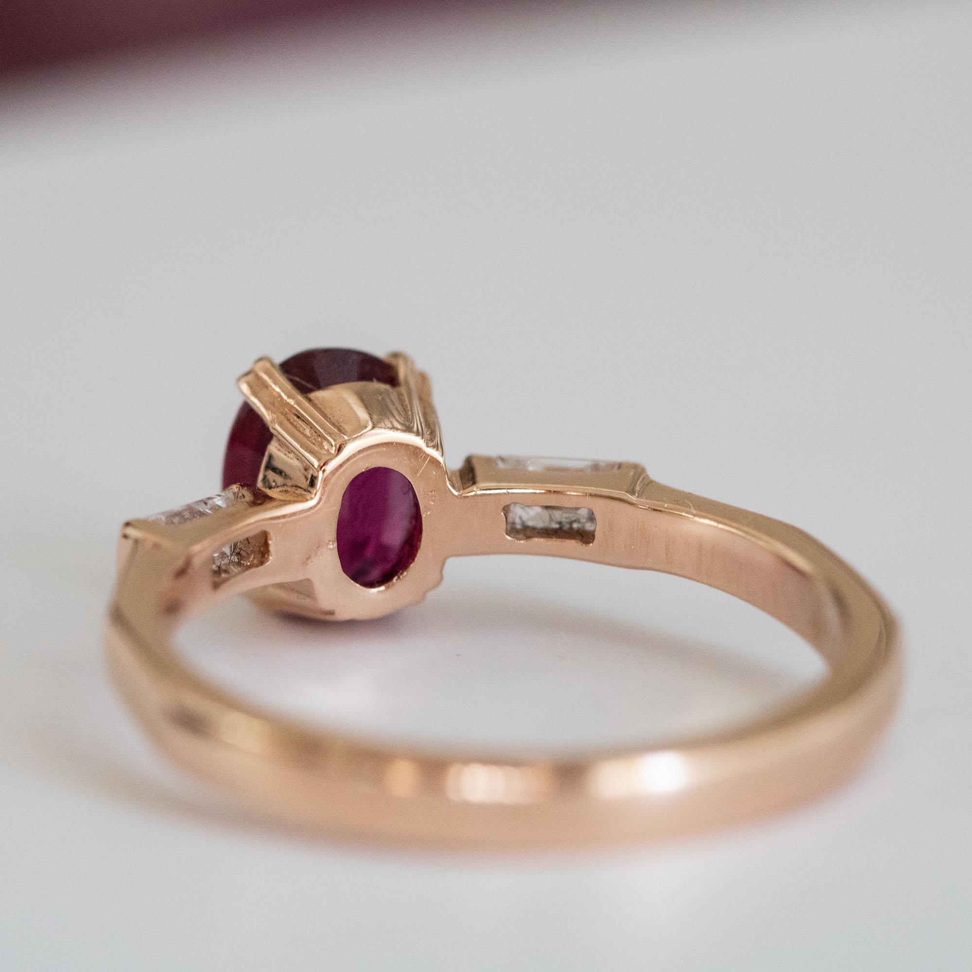 14Kローズゴールド ルビーリング：オーバルカット 7月の誕生石