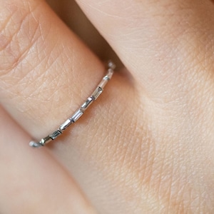 Baguette Diamond Band, 14K Gold Diamond Baguette Ring, Thin Wedding Band, Minimalist Diamond Stacking Ring, Eternity Alternating Ring