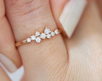 14K Gold Diamond Cluster Ring: Natural Diamond Wedding Band