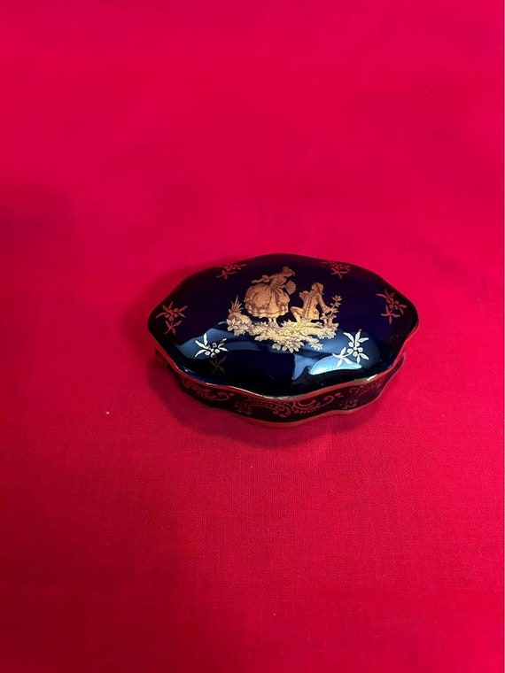 Vintage Limoges Porcelain Trinket Box, Cobalt Blu… - image 1