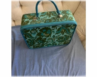 Koffer, Vintage Collectable60s Teal Blau Gobelin Print Koffer Overnight