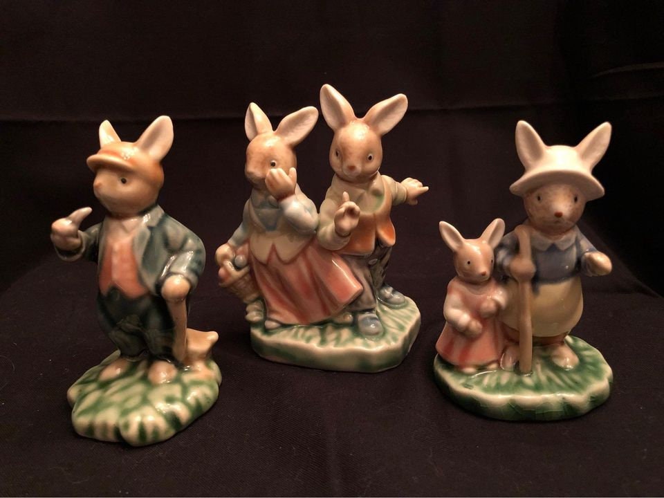Figurines Vintage Rabbit Figurines Porcelain Set of 3 Etsy