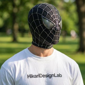 Black Raimi Spider-Man Mask, 3D Raised Webbing Faceshell, Magnetic Lenses Cosplay