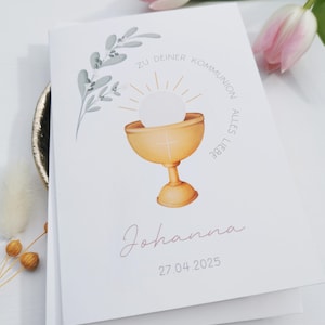 Karte zur Kommunion | Glückwunschkarte Heilige Kommunion | Mädchen Junge | Personalisiert | A6Kelch | Christ Geschenk Namen Erstkommunion