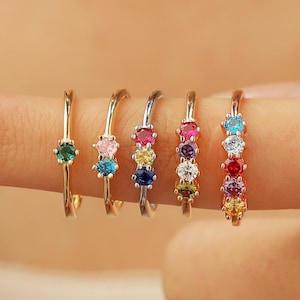 Dainty Birthstone Ring: Custom Gold/Silver/Rose Gold Family Jewelry, Mom Wife Gift