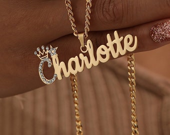 Dainty Diamond Nameplate Necklace, Custom Cuban Chain Name Necklace, Personalized Jewelry