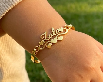 Dainty 18K Gold Baby Bangle Bracelet: Custom Nameplate, Personalized Jewelry, Kids Newborn Gifts