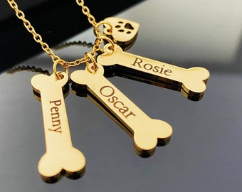 Engraved Dog Bone Necklace: Personalized Pet Nameplate Keepsake, Pet Lovers Gift