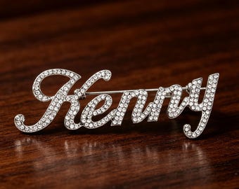 Bling Diamond Name Brooch: Personalised Lapel Pin, Custom Script Nameplate Brooch, Handmade Jewelry Gift