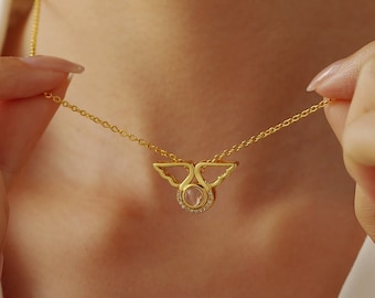 925 Sterling Silver Angel Wing Photo Projection Necklace - Personalized Memorial Gift