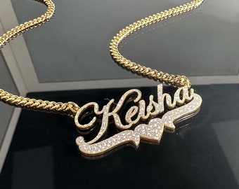 Custom Bling Nameplate Necklace Set: Personalized Name Pendant & Bamboo Earrings